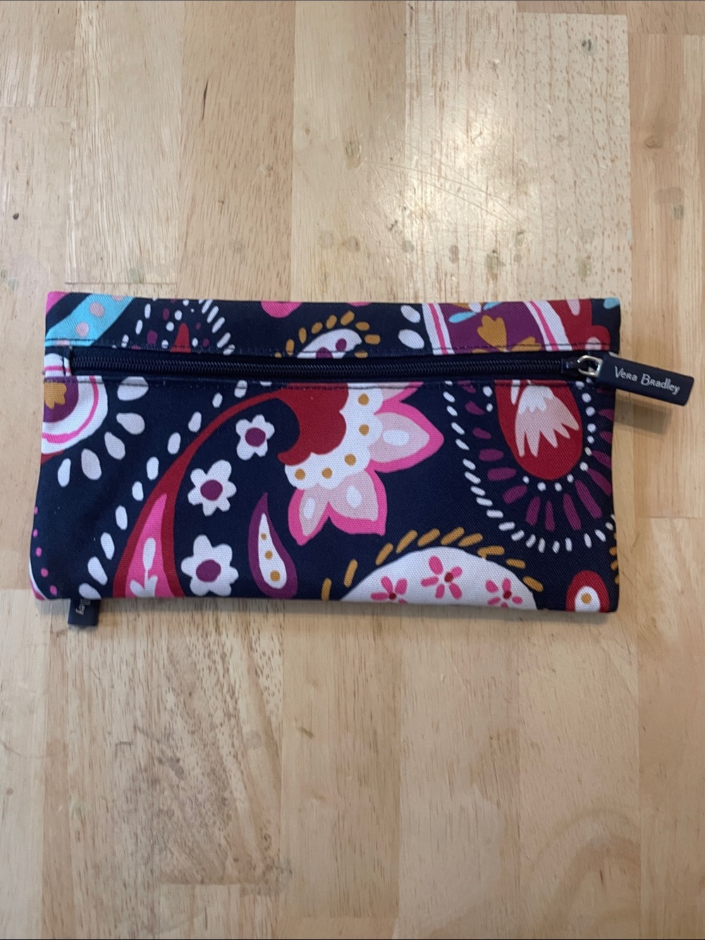 Vera Bradley Navy Paisley Zip Pencil Case with Pink and Red Accents
